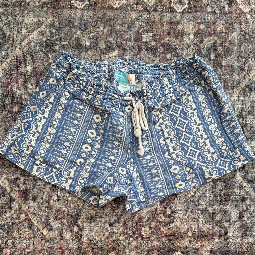 Bohemian Blue Patterned High Waist Women's Shorts